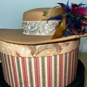 Embellished Tan Hat with Gold Accents